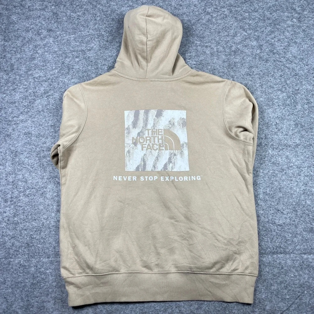 The North Face Hoodie Mens XL Tan Box Print Never Stop Exploring A4761 Pullover